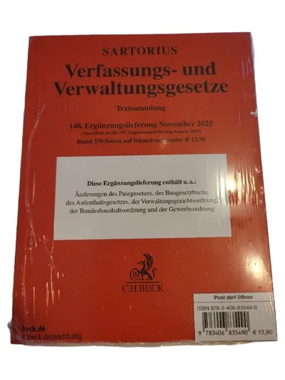 Sartorius Verfassungs- und Verwaltungsgesetze C.H. Beck Gesetzbuch