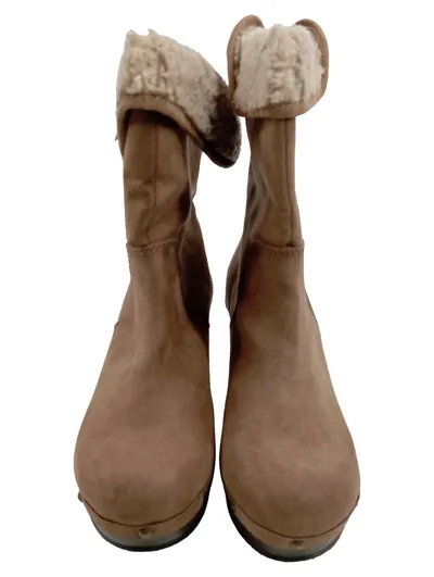Alesya Damen Stiefel Clog Boots Lammfell Gr. 37 Braun Wildleder-Optik