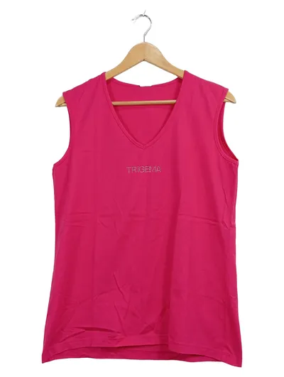 Trigema Damen Top Shirt ärmellos V-Ausschnitt Pink Gr. M Baumwolle