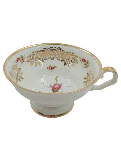 Eschenbach Bavaria Germany Suppentasse Porzellan Goldrand Blumenmuster Weiß
