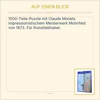 Bluebird Puzzle 1000 Teile Claude Monet Poppy Field 1873 Mohnfeld 3