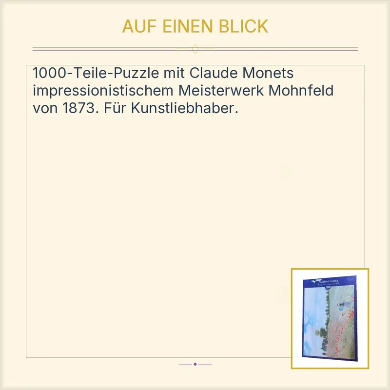 Bluebird Puzzle 1000 Teile Claude Monet Poppy Field 1873 Mohnfeld 3