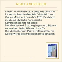 Bluebird Puzzle 1000 Teile Claude Monet Poppy Field 1873 Mohnfeld 4