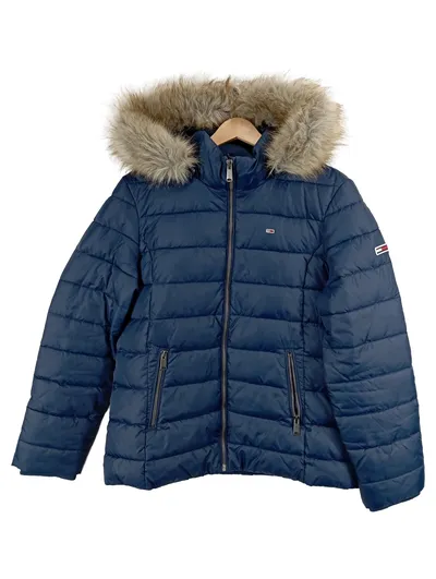 Tommy Jeans Damen Steppjacke Winterjacke Kapuze Fellkragen Blau XL