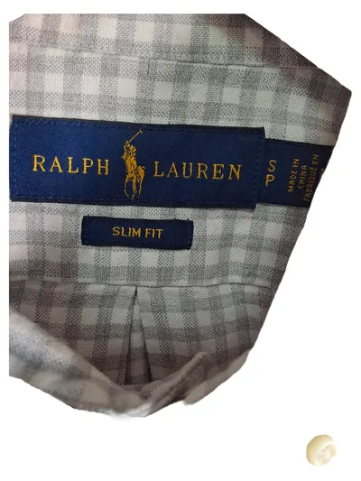 Ralph Lauren Herren Hemd Slim Fit Button-Down Kariert Grau Gr. S