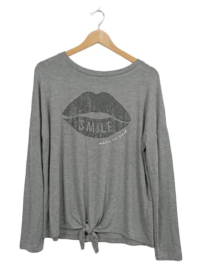 Street One Damen Pullover Shirt Lippenprint Gr. 40/L Grau Strass