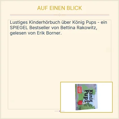 König Pups Hörspiel CD Kinder Bettina Rakowitz SPIEGEL Bestseller KADOKAWA