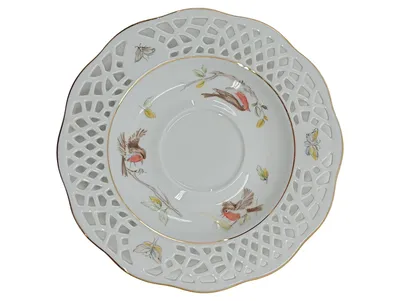 Burg Lindau Untertasse Porzellan Durchbruchrand Vögel Schmetterlinge 15cm