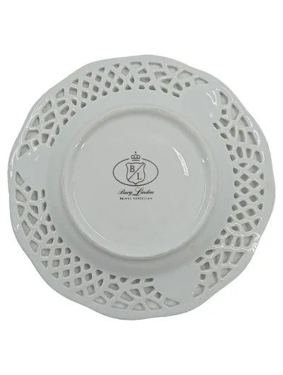 Burg Lindau Untertasse Porzellan Durchbruchrand Vögel Schmetterlinge 15cm