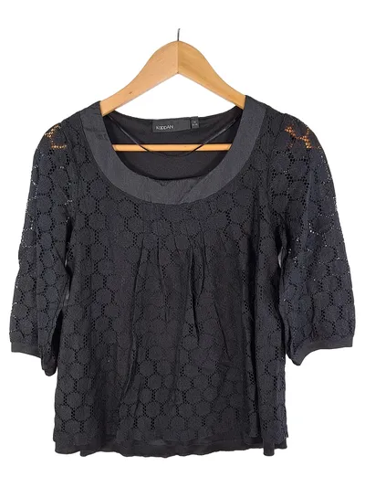Kappahl Damen Spitzenbluse 3/4-Arm Schwarz Gr. XS Blumenspitze