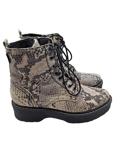 Bullboxer Damen Stiefelette Schlangenmuster Schnürer Gr. 37 Beige