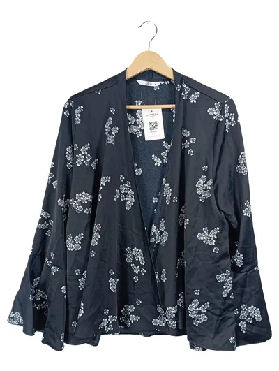 Ellos Damen Kimono Jacke Gr. 40 Schwarz Blumenmuster Trompetenärmel