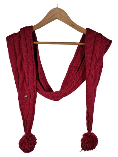 MAERZ Muenchen Damen Schal Zopfstrick Bommeln Rot Wolle 190cm