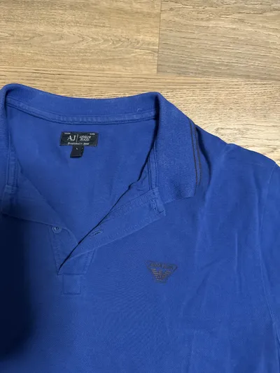 Armani Jeans Herren Poloshirt Gr. L Blau Kurzarm Logo