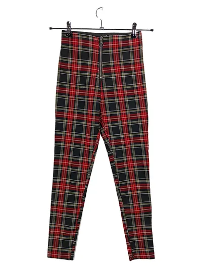 ZARA Damen Leggings Kariert Tartan Rot Schwarz Gr. XS High Waist