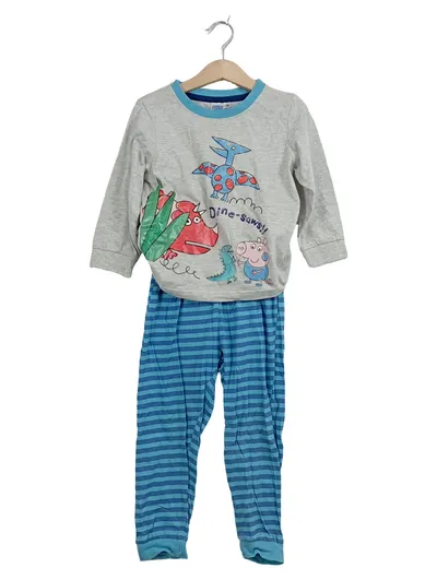 Peppa Pig Schlafanzug Pyjama Set Jungen Gr. 98-104 Dino grau blau