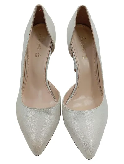 Alesya Damen Pumps Glitzer Silber Gr. 37 D'Orsay Stiletto Hochzeit Abend
