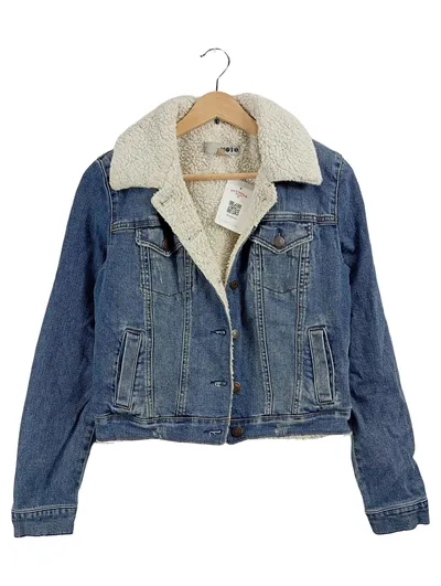 Topshop Moto Damen Jeansjacke Teddyfell Kragen Gr. 40 Blau Sherpa