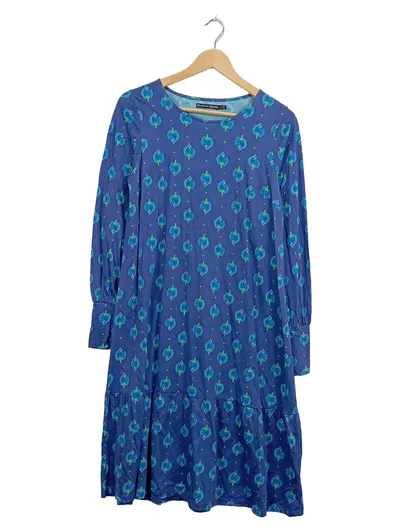 Gudrun Sjöden Kleid Damen Gr. S 36 Langarm Ethno Muster Blau