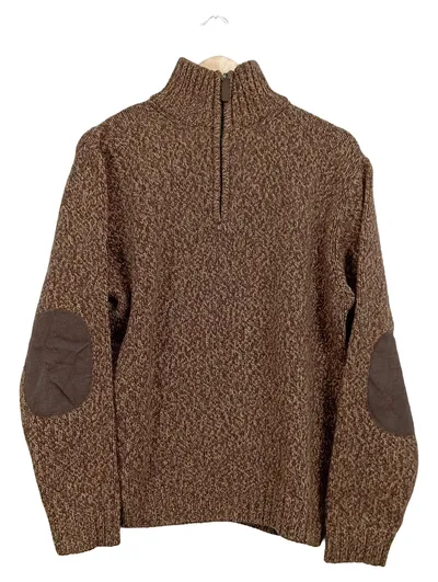 Fynch-Hatton Strickpullover Herren Gr. M Braun Wolle Half-Zip Ellbogenpatches