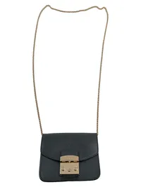 Furla Metropolis Mini Umhängetasche Damen Crossbody Bag Grün Leder Goldkette 1