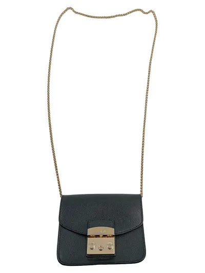 Furla Metropolis Mini Umhängetasche Damen Crossbody Bag Grün Leder Goldkette