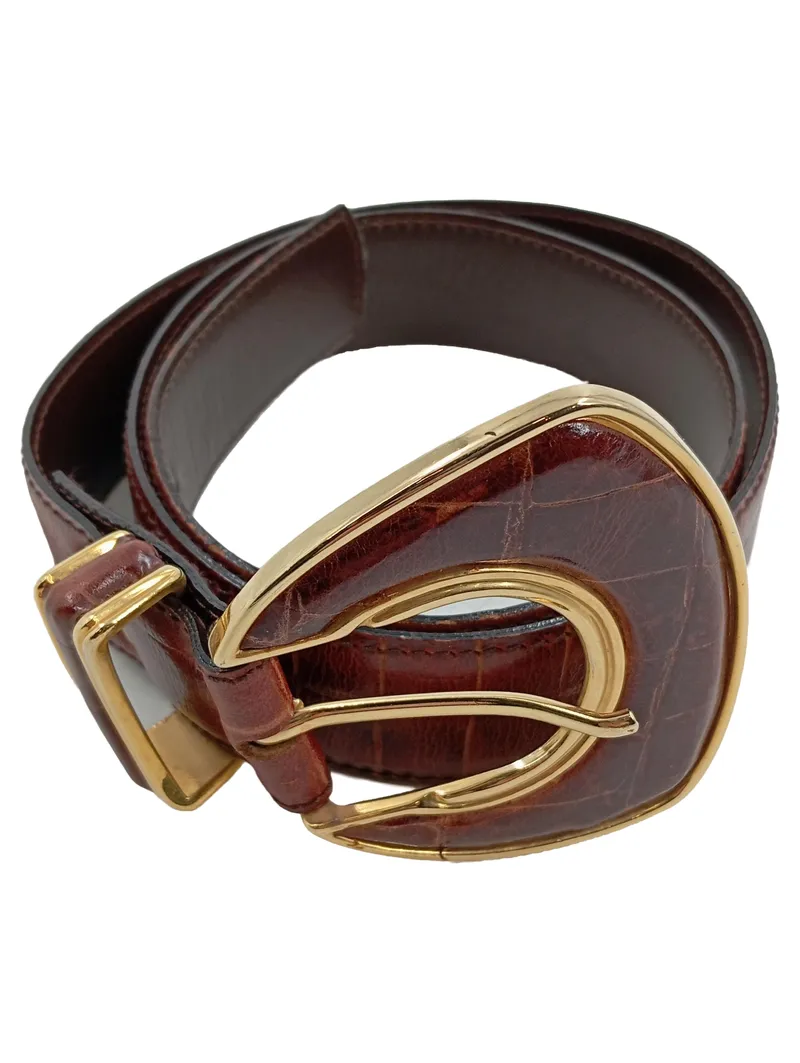 Bijou Brigitte Damen Gürtel Leder Kroko Optik Gr. 85 Braun Goldschnalle 1