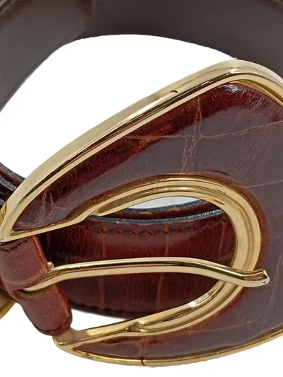 Bijou Brigitte Damen Gürtel Leder Kroko Optik Gr. 85 Braun Goldschnalle
