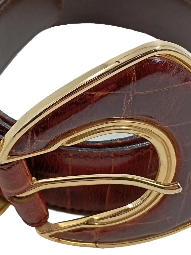 Bijou Brigitte Damen Gürtel Leder Kroko Optik Gr. 85 Braun Goldschnalle 2