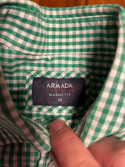Armada Herren Kurzarmhemd Gr. M Grün Kariert Modern Fit Baumwolle