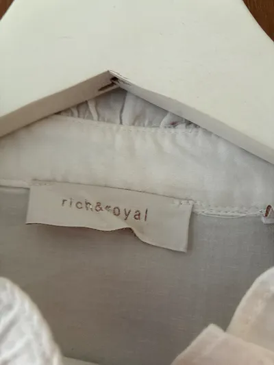 Rich & Royal Damen Bluse Rüschenkragen Weiß Gr. 34 XS Baumwolle