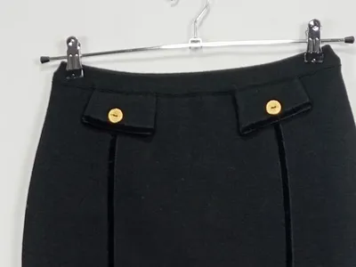 Devernois Bleistiftrock Damen Gr. 38 Schwarz Elegant Goldknöpfe Paris