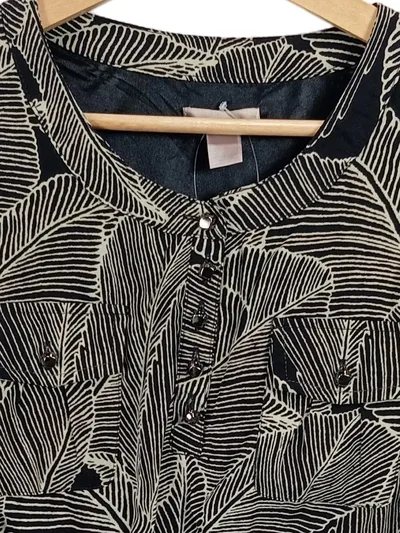 Fifty Percent Blusenkleid Damen Gr. 32 Schwarz Blättermuster Langarm