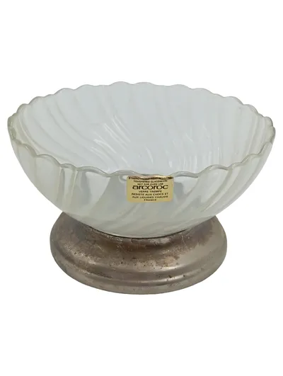 Arcoroc Glasschale Dekoschale Vintage Fuß Silber Transparent 13cm Frankreich