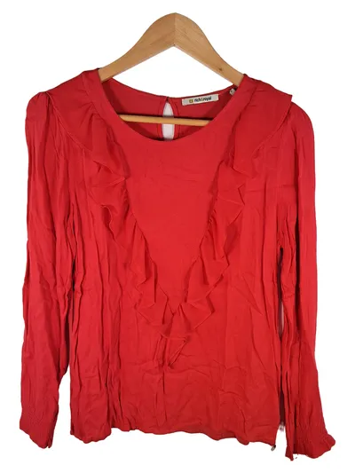 Rich & Royal Damen Bluse Langarm Rüschen Rot Gr. M 38 Lyocell