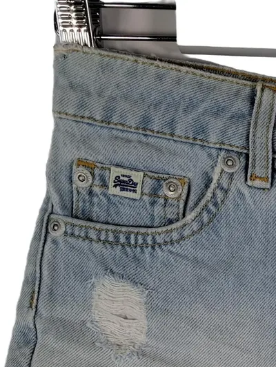 Superdry Damen Jeans Shorts W26 Vintage Hellblau Destroyed Fransen