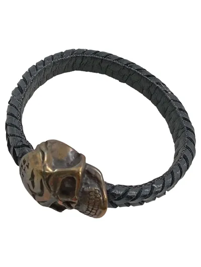 Miss Sixty Armband Leder geflochten Totenkopf Skull Bronze Grau