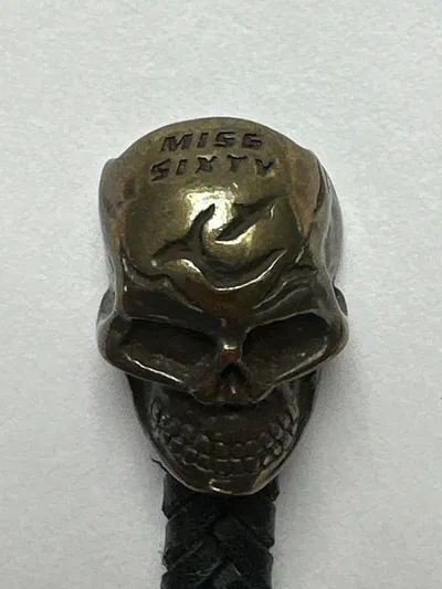 Miss Sixty Armband Leder geflochten Totenkopf Skull Bronze Grau