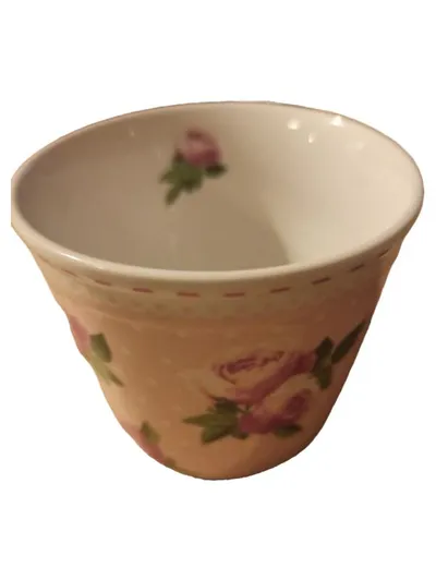 Crofton Keramik Übertopf Rosen Blumenmuster Beige 10cm Shabby Chic Romantisch