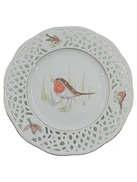 Burg Lindau Sammelteller Rotkehlchen Durchbruchrand Porzellan 19cm Dekoteller 1
