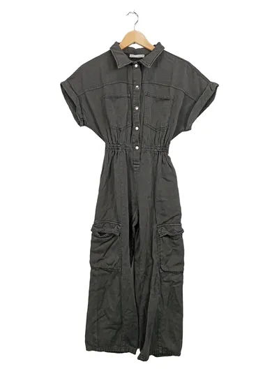 ZARA Jumpsuit Mädchen Gr. 164 Grau Overall Cargo Kurzarm Baumwolle