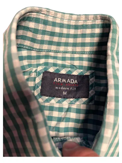 Armada Fine Shirts Herren Kurzarmhemd Gr. M Grün Kariert Modern Fit
