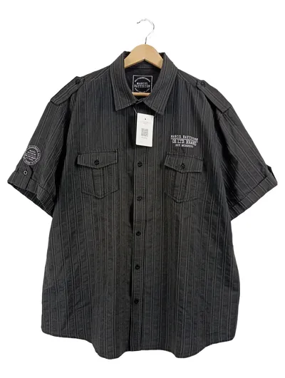 Marcel Battiston Herren Freizeithemd Kurzarm Grau Gestreift Gr. XXL NEU