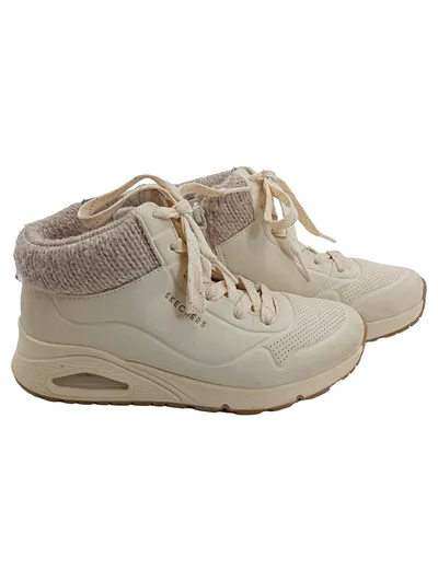 Skechers Damen Sneaker High-Top Beige Gr. 36 Strickbund Winterschuh