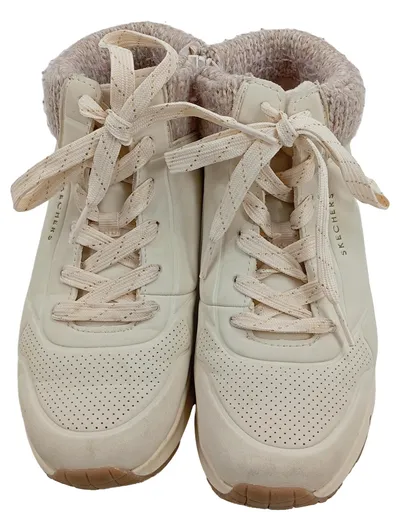Skechers Damen Sneaker High-Top Beige Gr. 36 Strickbund Winterschuh
