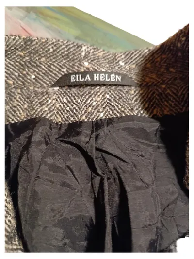 Eila Helén Damen Blazer Gr. 42 Grau Fischgrät Tweed Wolle Klassisch