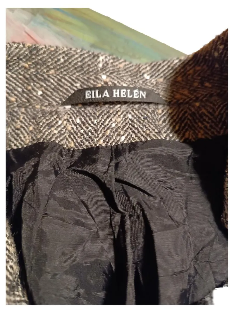 Eila Helén Damen Blazer Gr. 42 Grau Fischgrät Tweed Wolle Klassisch 2