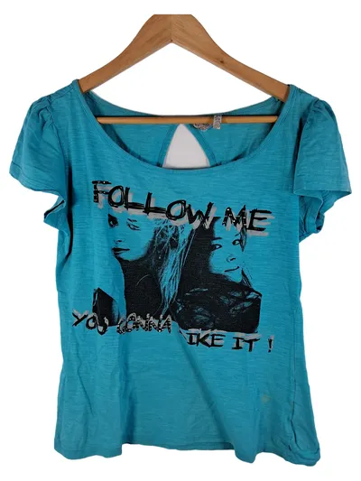 Fresh Made Damen T-Shirt Türkis Print Streetwear Gr. L