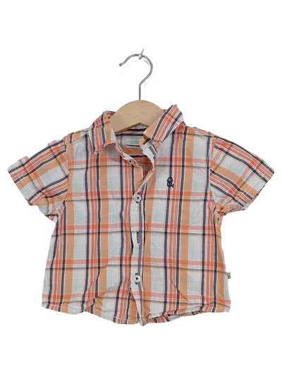 Obaïbi Kurzarmhemd Jungen Gr. 68 kariert orange Baumwolle Freizeithemd