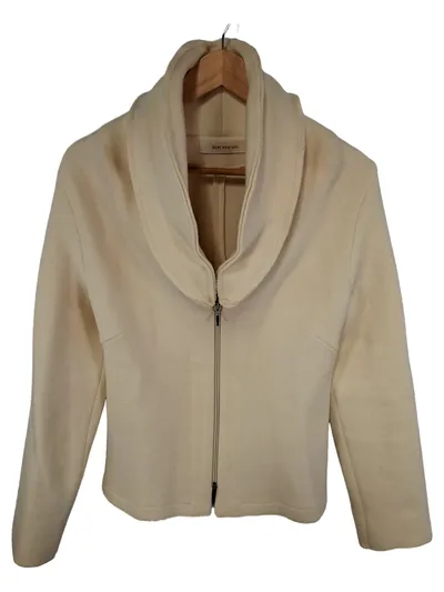 SEM PER LEI Damen Strickjacke Gr. 42 Beige Merinowolle Angora Reißverschluss
